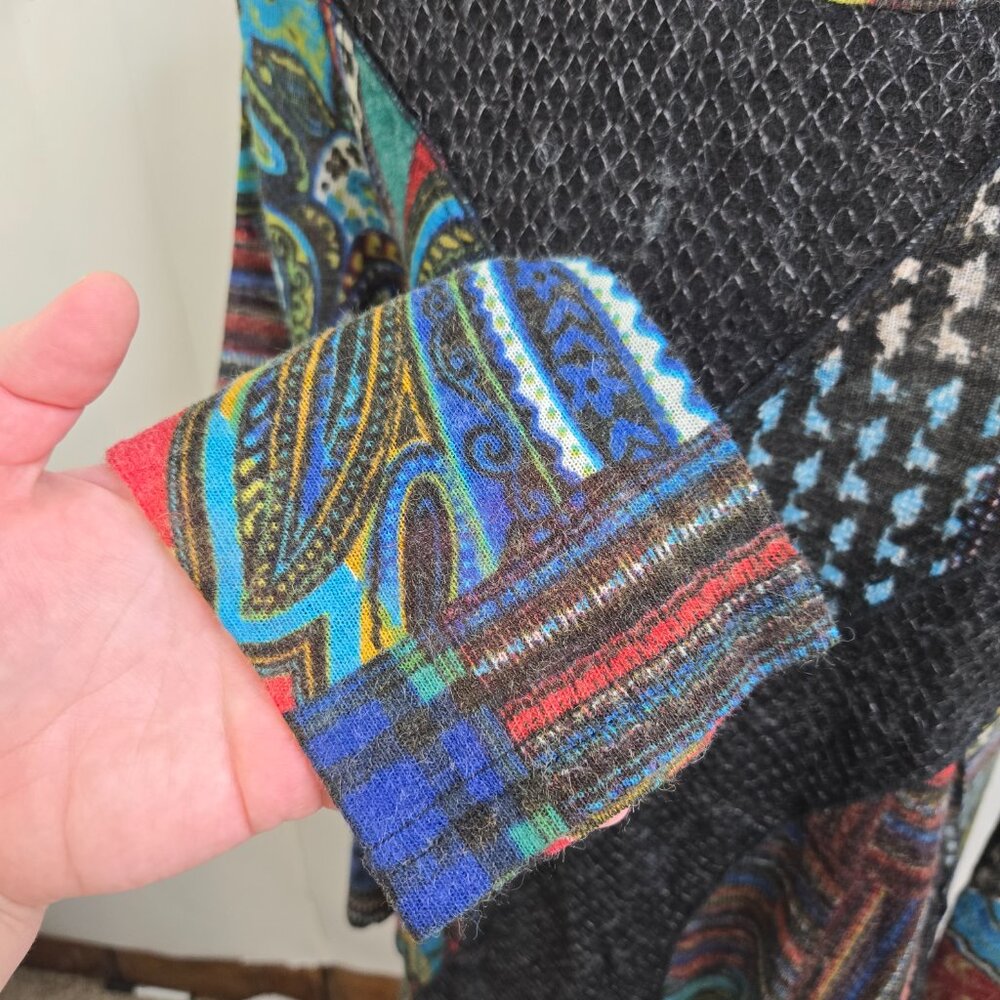 Vintage Concept Top L Patchwork Pattern Black Kni… - image 4